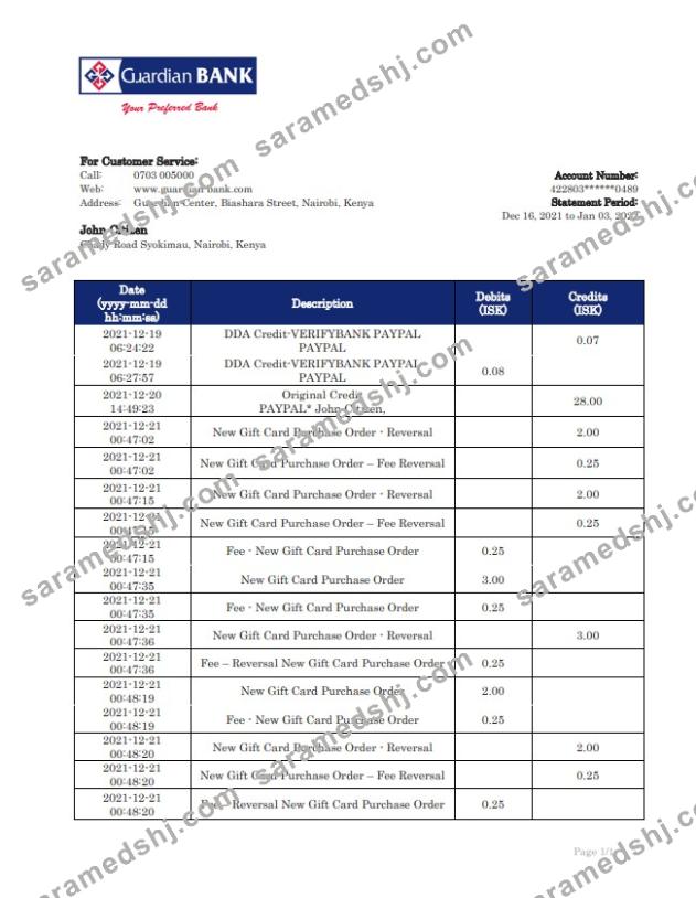 Kenya Guardian Bank statement